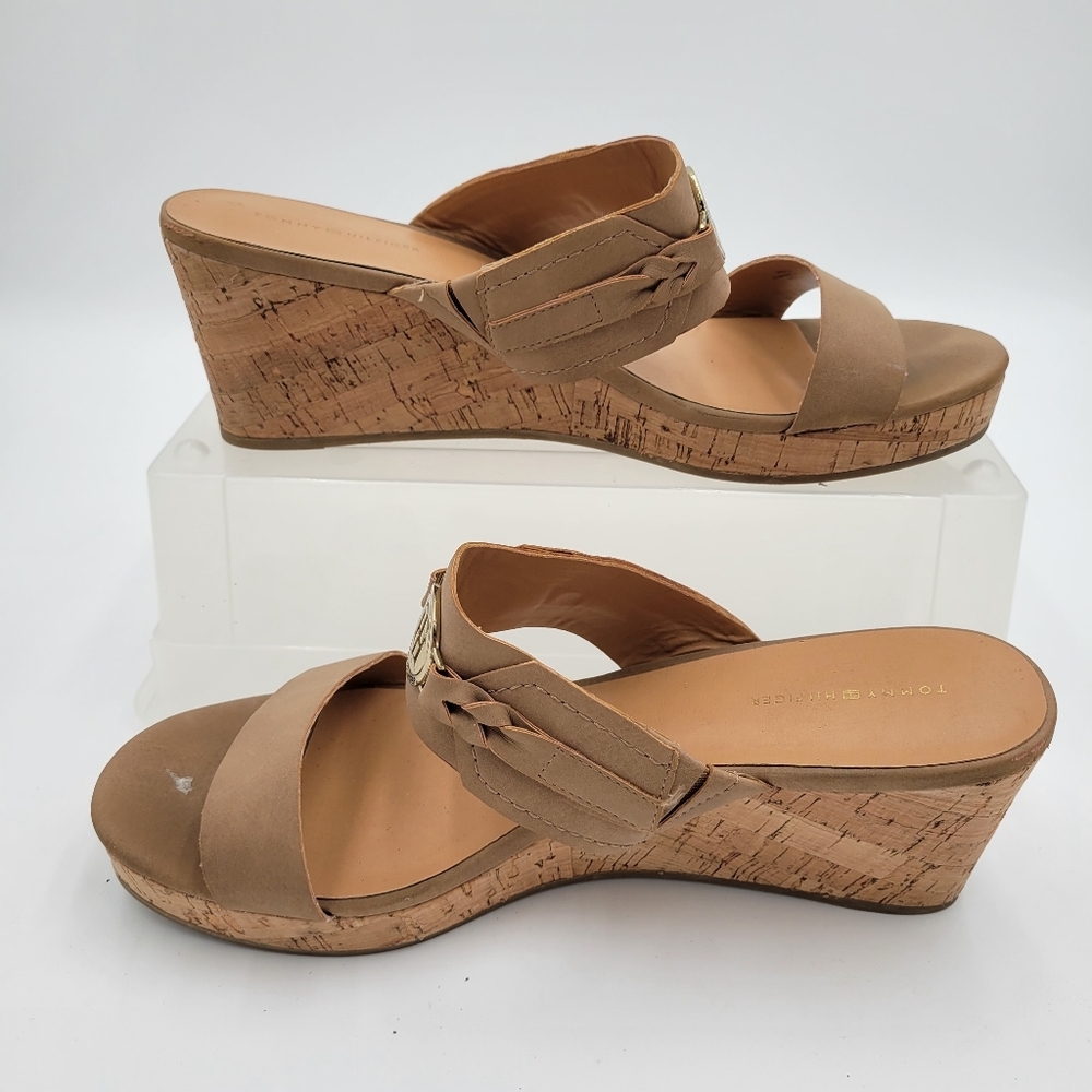 Tommy Hilfiger Wedge Sandals Slip on Size 11 Cork look heel - Picture 4 of 8